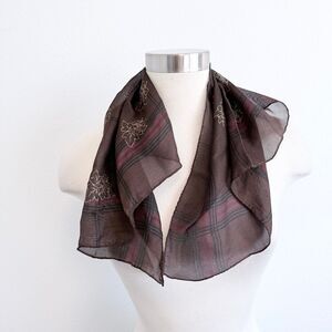 Silk Calvin Klein Brown Leaf Plaid Scarf Square Red Tartan VTG